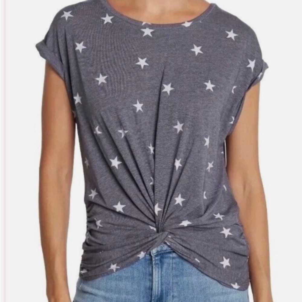 Lucky Brand Women's Star Print Knot Front Top - Gray